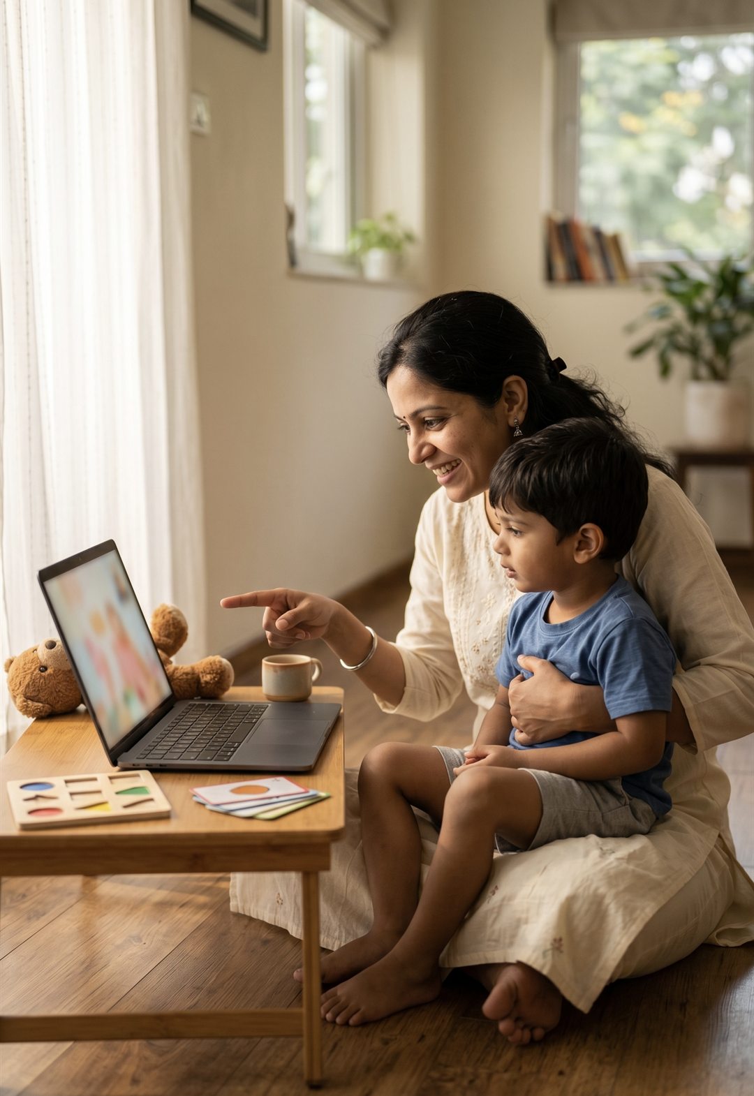 Parent and child during an online therapy session with ArambH