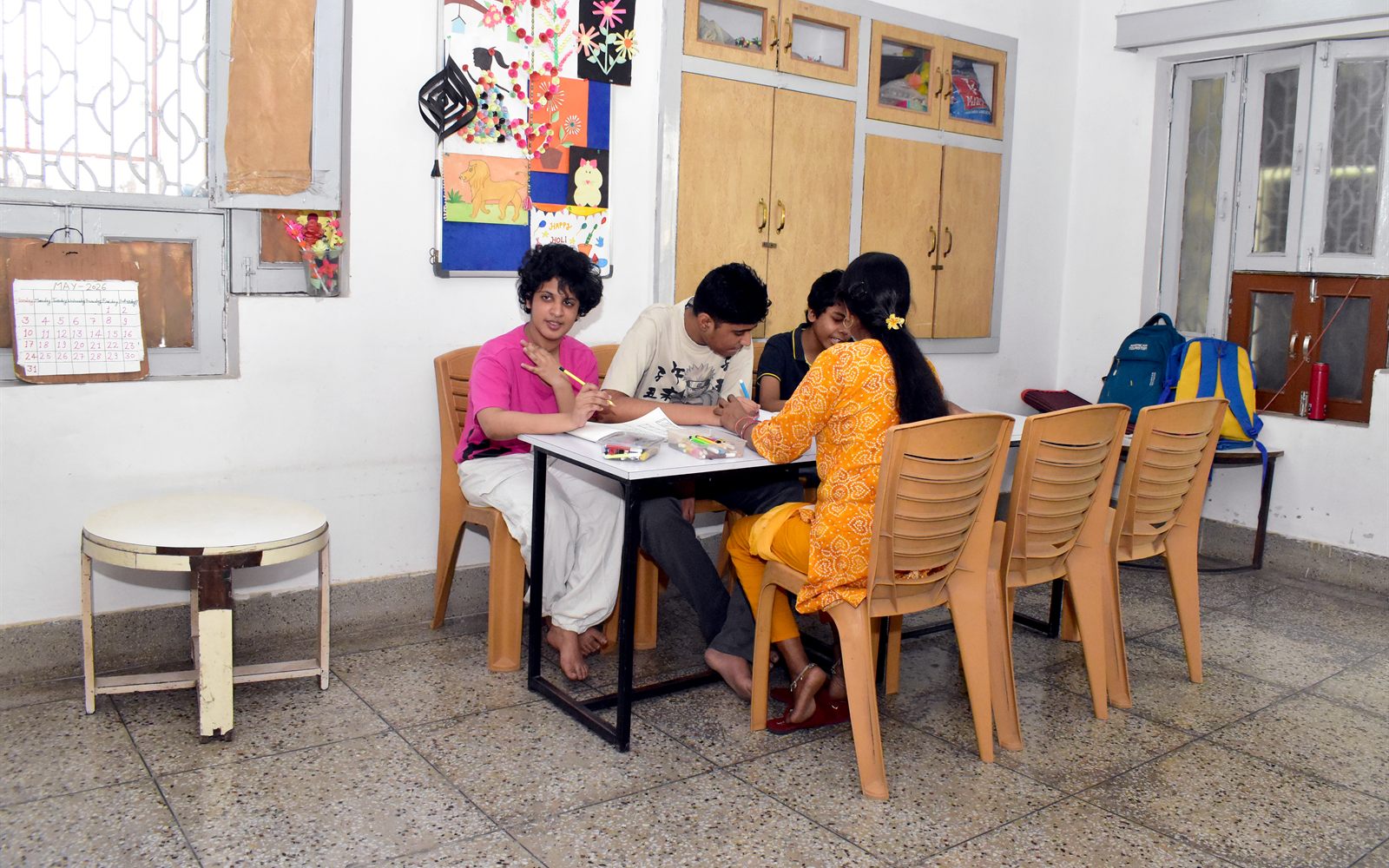 Special education classroom with structured learning materials